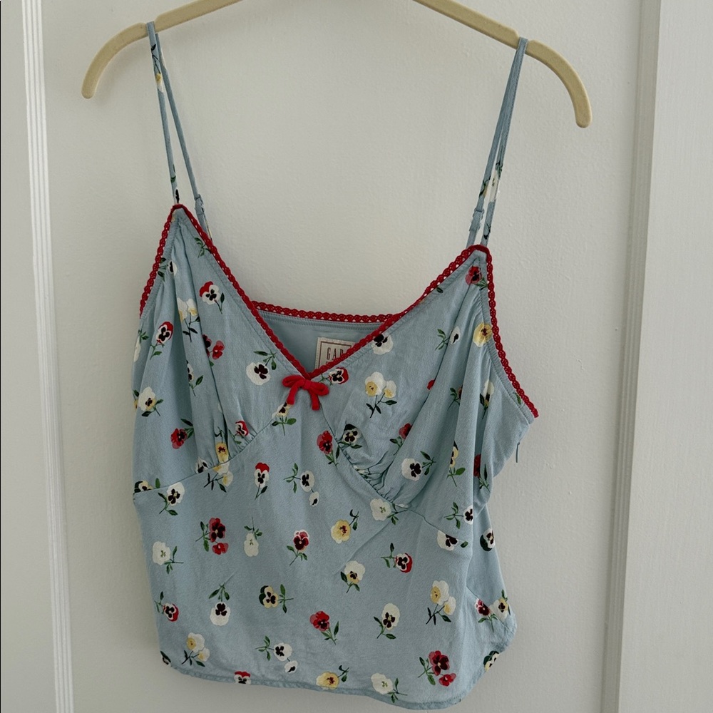 GAP Doen Light Blue Floral Camisole with Red Trim